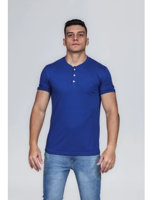 CAMISETA MASCULINA GOLA PORTUGUESA ALGODÃO PIMA AZUL ROYAL