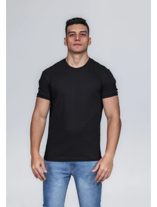 CAMISETA MASCULINA GOLA CARECA 100% ALGODÃO PRETA BARCELONA