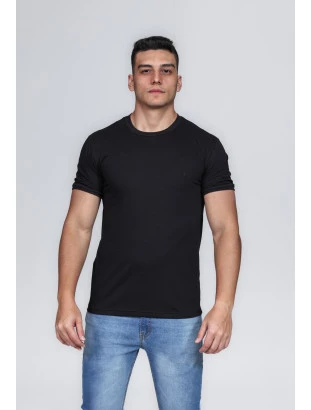 CAMISETA MASCULINA GOLA CARECA ALGODÃO PIMA PRETA