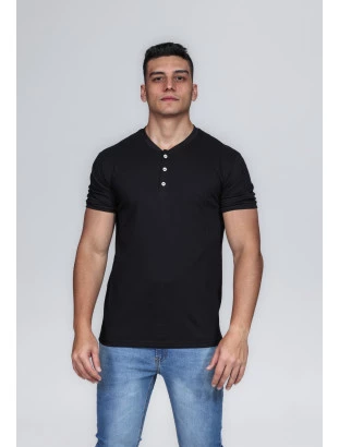 CAMISETA MASCULINA GOLA PORTUGUESA ALGODÃO PIMA PRETA