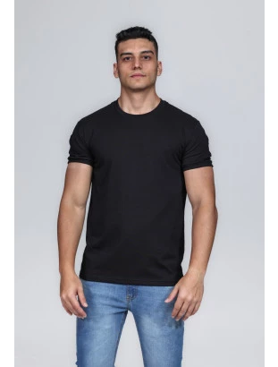 CAMISETA MASCULINA GOLA CARECA 100% ALGODÃO PRETA CONFORT