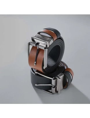CINTO MASCULINO EM COURO LEGÍTIMO WHISKY E PRETO DUPLA FACE