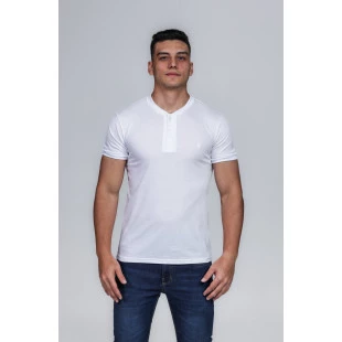 CAMISETA MASCULINA GOLA PORTUGUESA ALGODÃO PIMA BRANCA
